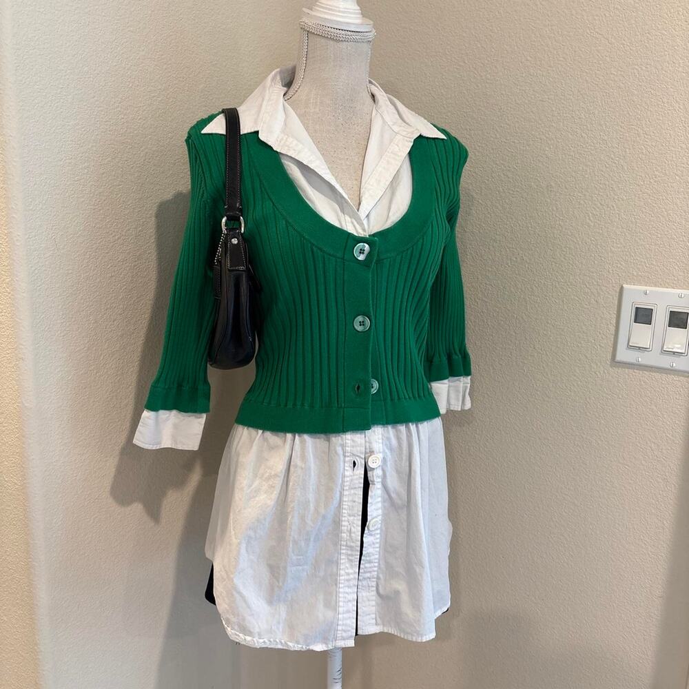 Kenar ribbed button up top with quarter sleeves. Size large
